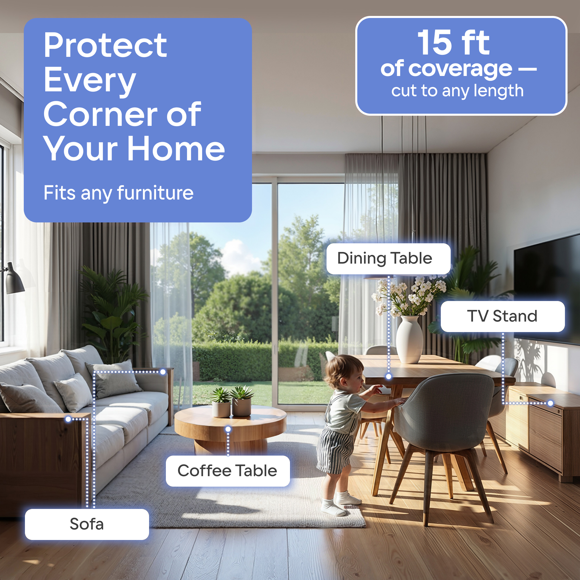15ft Furniture Edge and 4 Corner Guards Foam Set